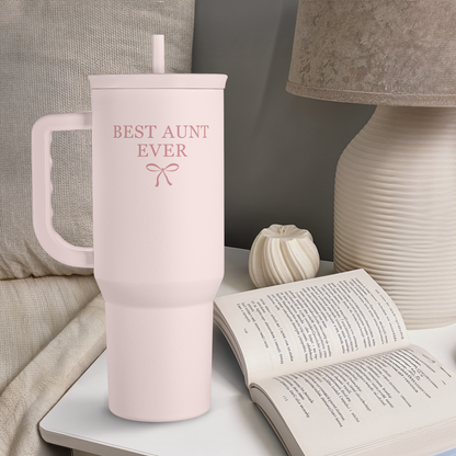 Best Aunt Ever 40 oz Pink Tumbler with Handle & Straw – Insulated Slider Lid Gift