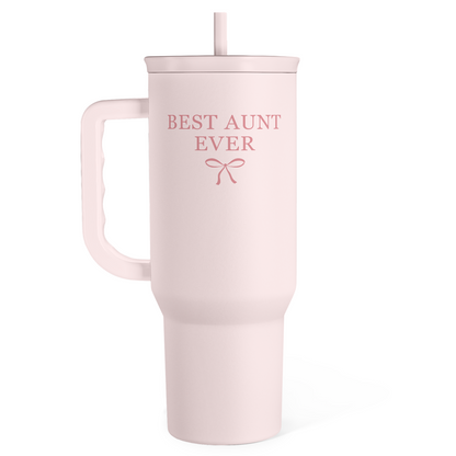 Best Aunt Ever 40 oz Pink Tumbler with Handle & Straw – Insulated Slider Lid Gift