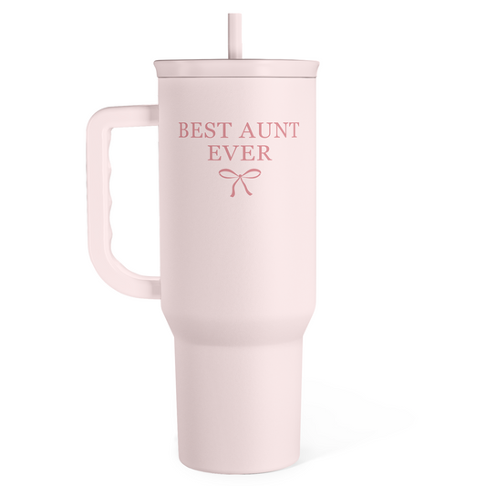 Best Aunt Ever 40 oz Pink Tumbler with Handle & Straw – Insulated Slider Lid Gift