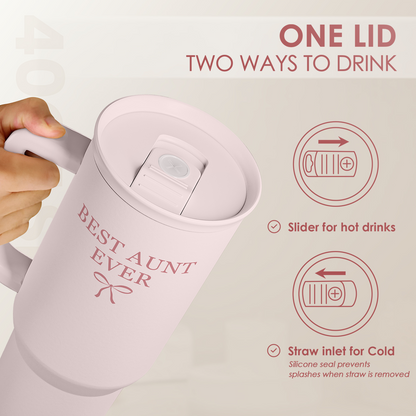 Best Aunt Ever 40 oz Pink Tumbler with Handle & Straw – Insulated Slider Lid Gift
