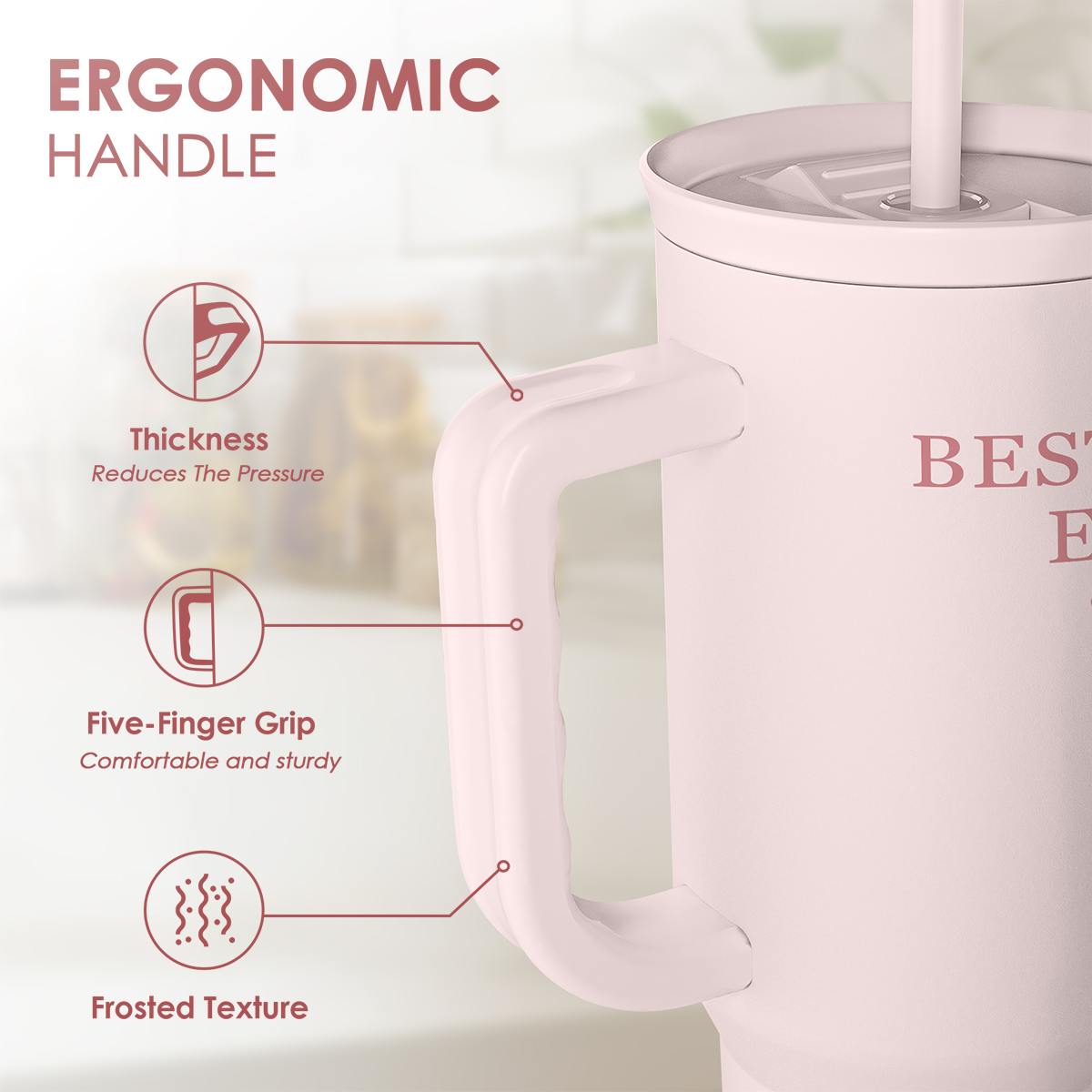Best Aunt Ever 40 oz Pink Tumbler with Handle & Straw – Insulated Slider Lid Gift