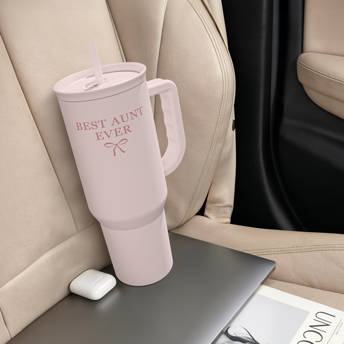 Best Aunt Ever 40 oz Pink Tumbler with Handle & Straw – Insulated Slider Lid Gift