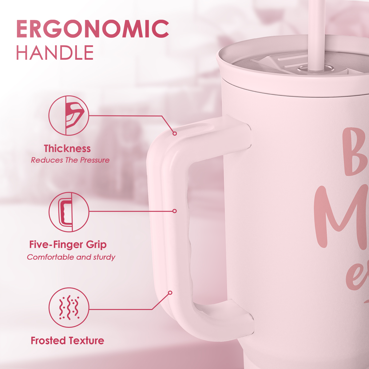 Best Mom Ever 40 oz Pink Tumbler with Handle & Straw – Insulated Slider Lid Gift