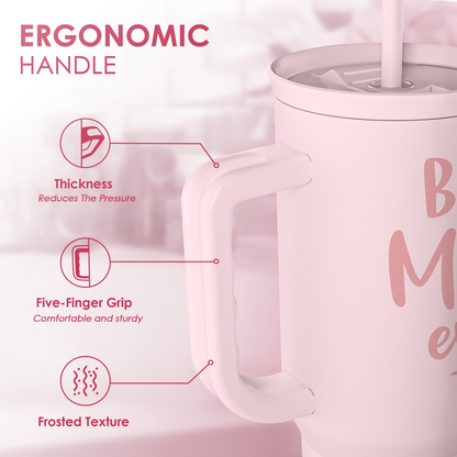 Best Mom Ever 40 oz Pink Tumbler with Handle & Straw – Insulated Slider Lid Gift