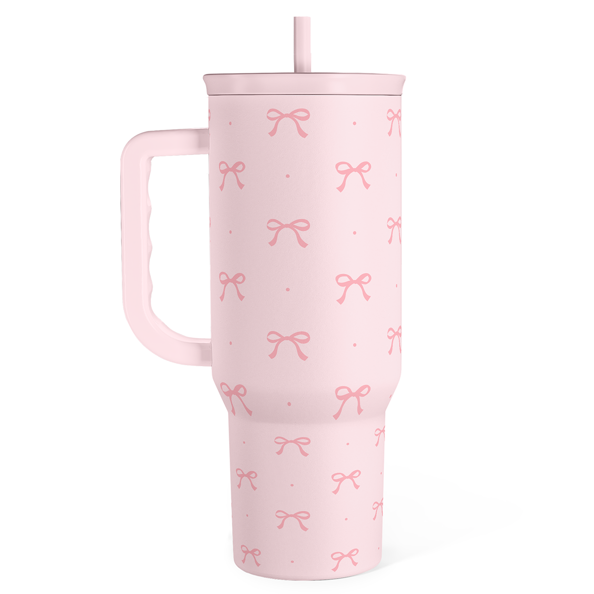 Pink Bow 40 oz Tumbler with Handle & Straw – Insulated Slider Lid Travel Cup