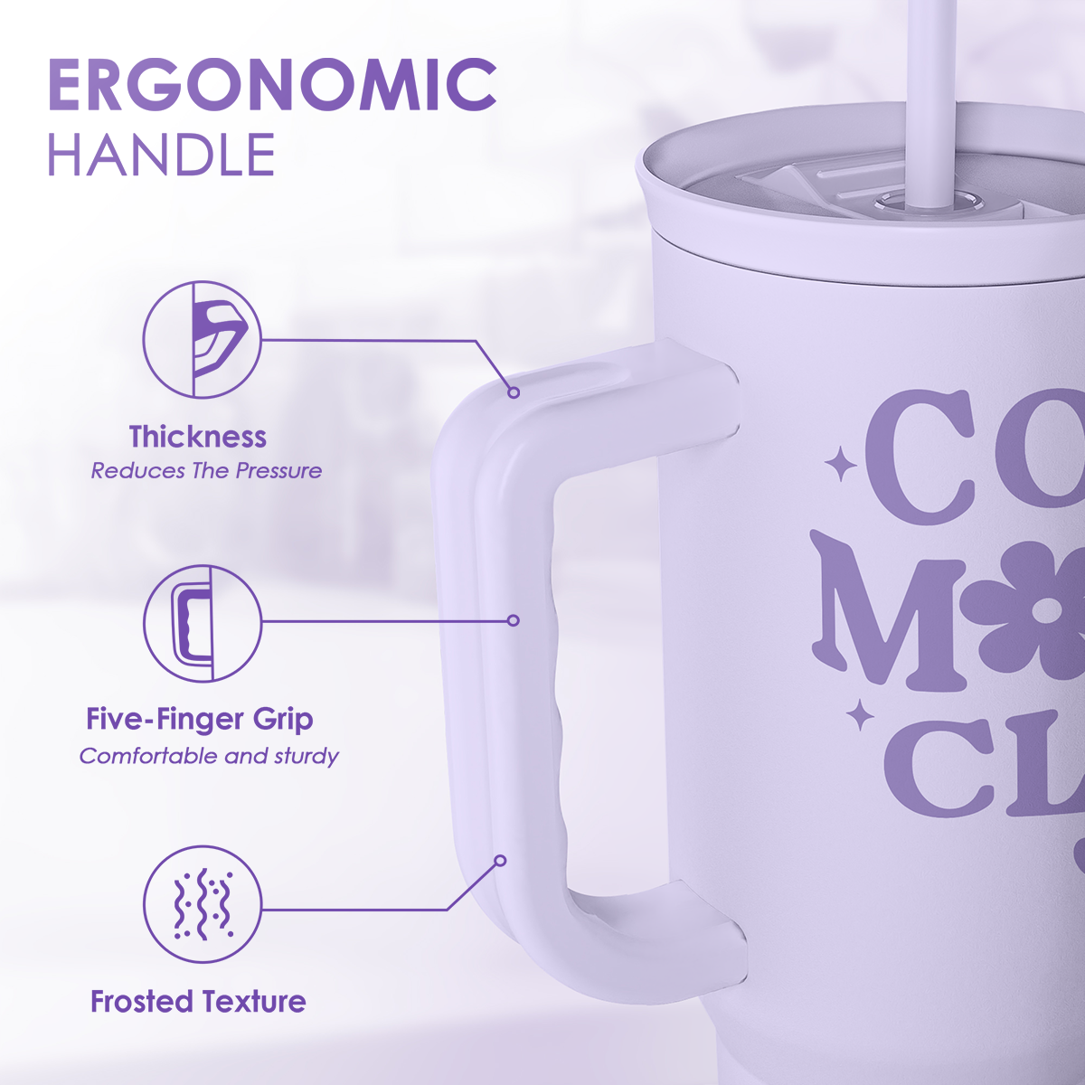 Cool Moms Club 40oz Insulated Tumbler with Handle & Straw – Lavender
