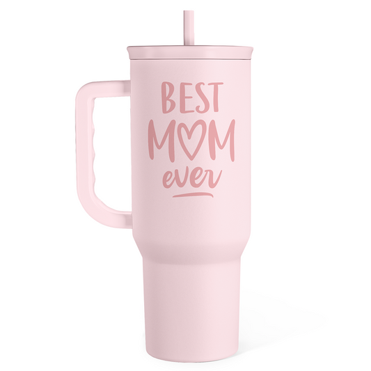 Best Mom Ever 40 oz Pink Tumbler with Handle & Straw – Insulated Slider Lid Gift