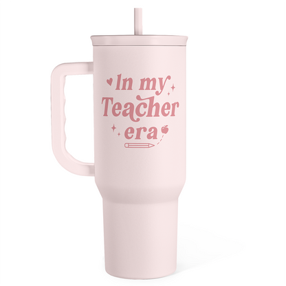 Pink Teacher 40 oz Tumbler with Handle & Straw – Insulated Slider Lid Travel Cup