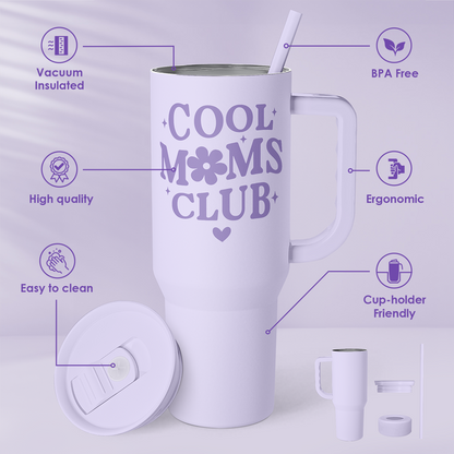 Cool Moms Club 40oz Insulated Tumbler with Handle & Straw – Lavender
