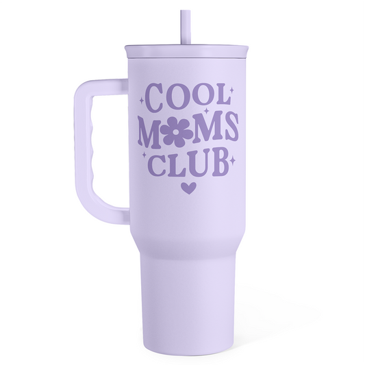 Cool Moms Club 40oz Insulated Tumbler with Handle & Straw – Lavender