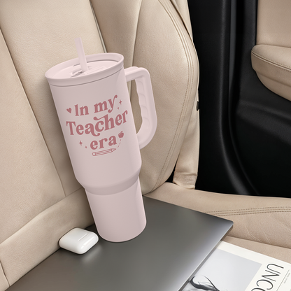 Pink Teacher 40 oz Tumbler with Handle & Straw – Insulated Slider Lid Travel Cup