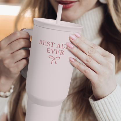 Best Aunt Ever 40 oz Pink Tumbler with Handle & Straw – Insulated Slider Lid Gift