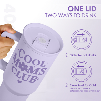 Cool Moms Club 40oz Insulated Tumbler with Handle & Straw – Lavender