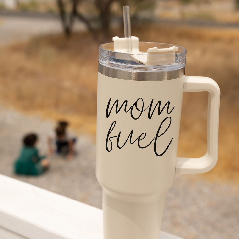 Mom Fuel 40oz Tumbler Insulated Stainless Steel Travel Cup With Straw Lid