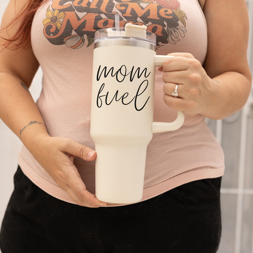 Mom Fuel 40oz Tumbler Insulated Stainless Steel Travel Cup With Straw Lid