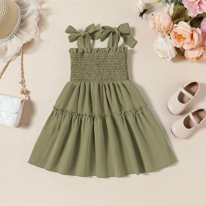 Girls' Solid Sleeveless A-Line Summer Dress