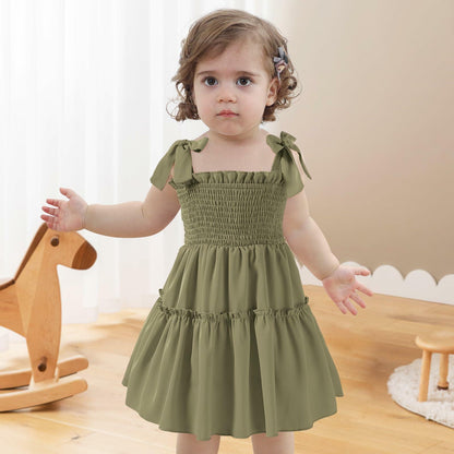 Girls' Solid Sleeveless A-Line Summer Dress