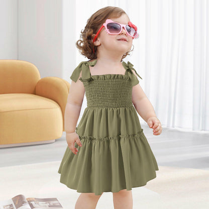 Girls' Solid Sleeveless A-Line Summer Dress