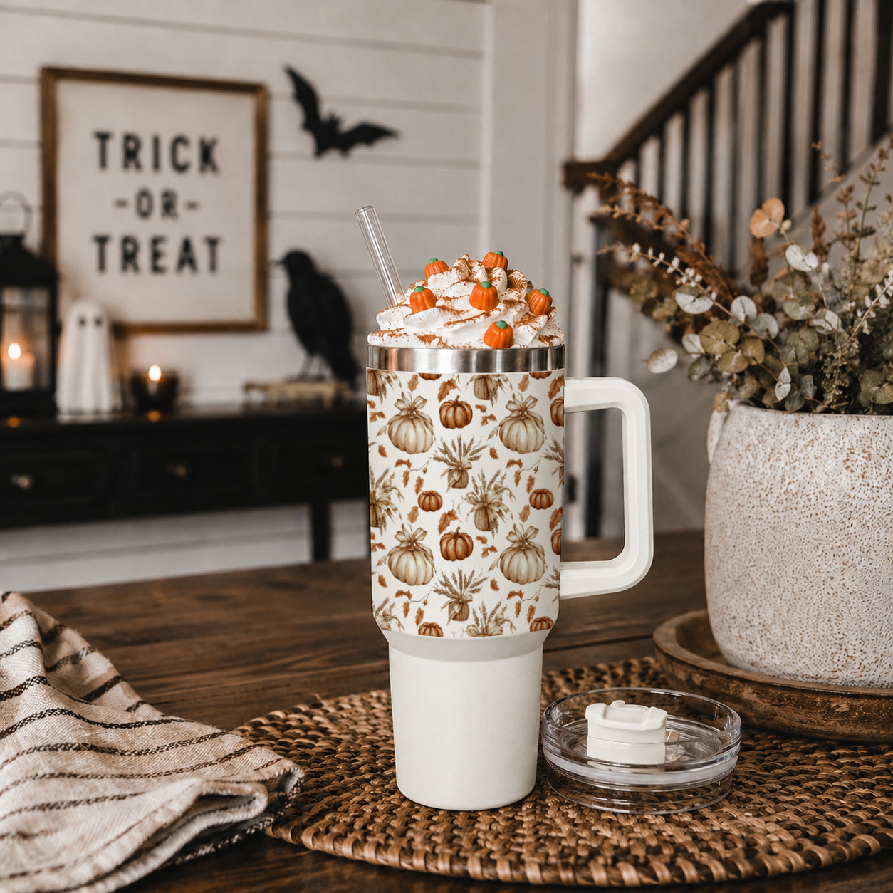 Rustic Pumpkins 40oz Tumbler | Fall Insulated Cup with Handle by Gia Roma
