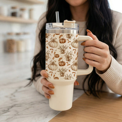 Rustic Pumpkins 40oz Tumbler | Fall Insulated Cup with Handle by Gia Roma
