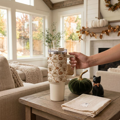 Rustic Pumpkins 40oz Tumbler | Fall Insulated Cup with Handle by Gia Roma