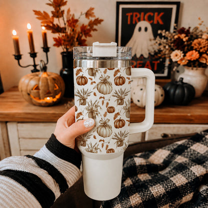 Rustic Pumpkins 40oz Tumbler | Fall Insulated Cup with Handle by Gia Roma