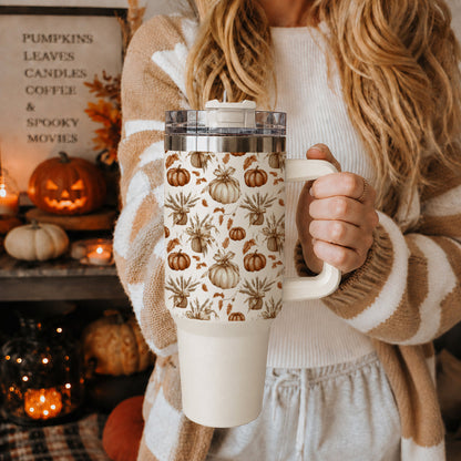 Rustic Pumpkins 40oz Tumbler | Fall Insulated Cup with Handle by Gia Roma