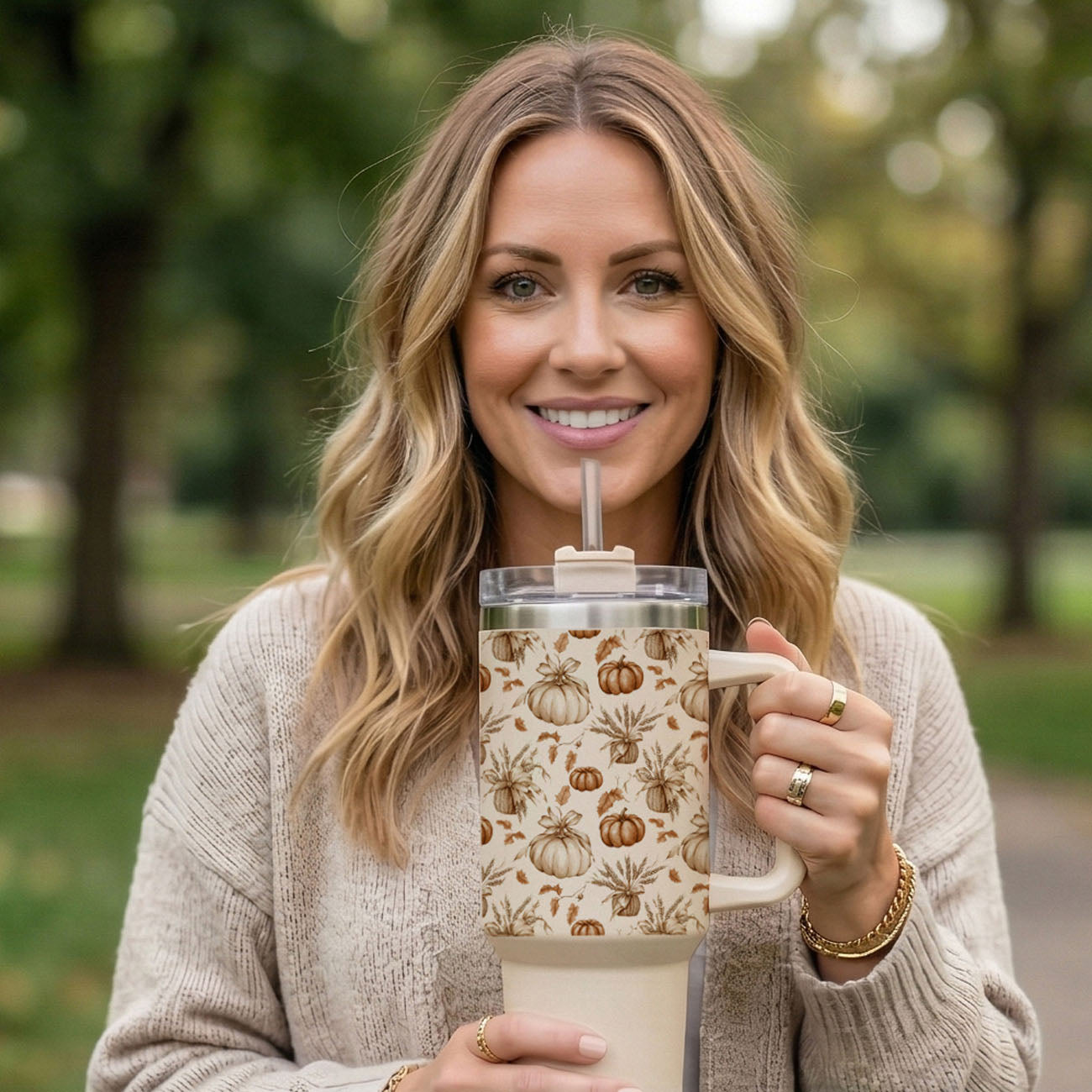 Rustic Pumpkins 40oz Tumbler | Fall Insulated Cup with Handle by Gia Roma