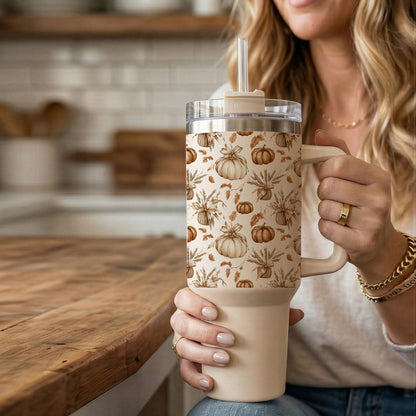 Rustic Pumpkins 40oz Tumbler | Fall Insulated Cup with Handle by Gia Roma