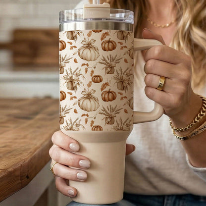 Rustic Pumpkins 40oz Tumbler | Fall Insulated Cup with Handle by Gia Roma