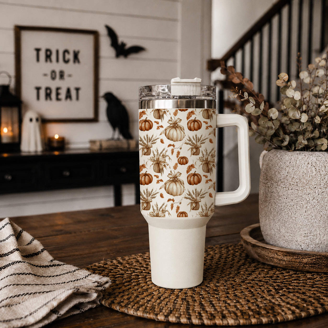Rustic Pumpkins 40oz Tumbler | Fall Insulated Cup with Handle by Gia Roma