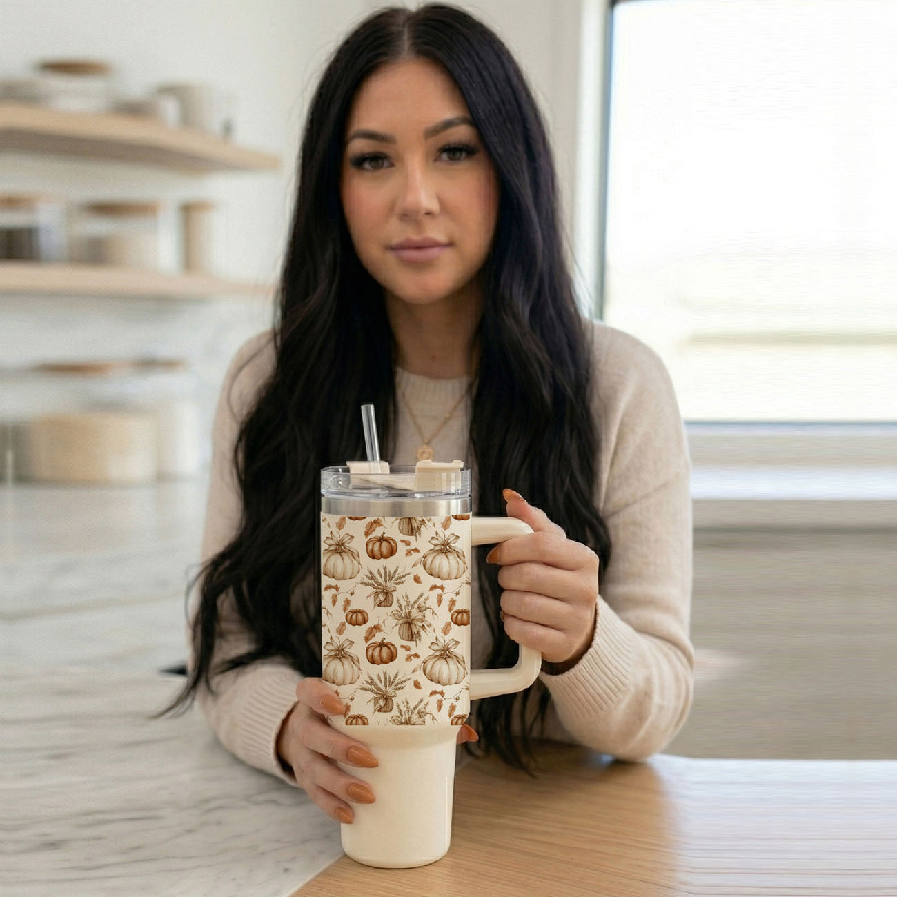Rustic Pumpkins 40oz Tumbler | Fall Insulated Cup with Handle by Gia Roma