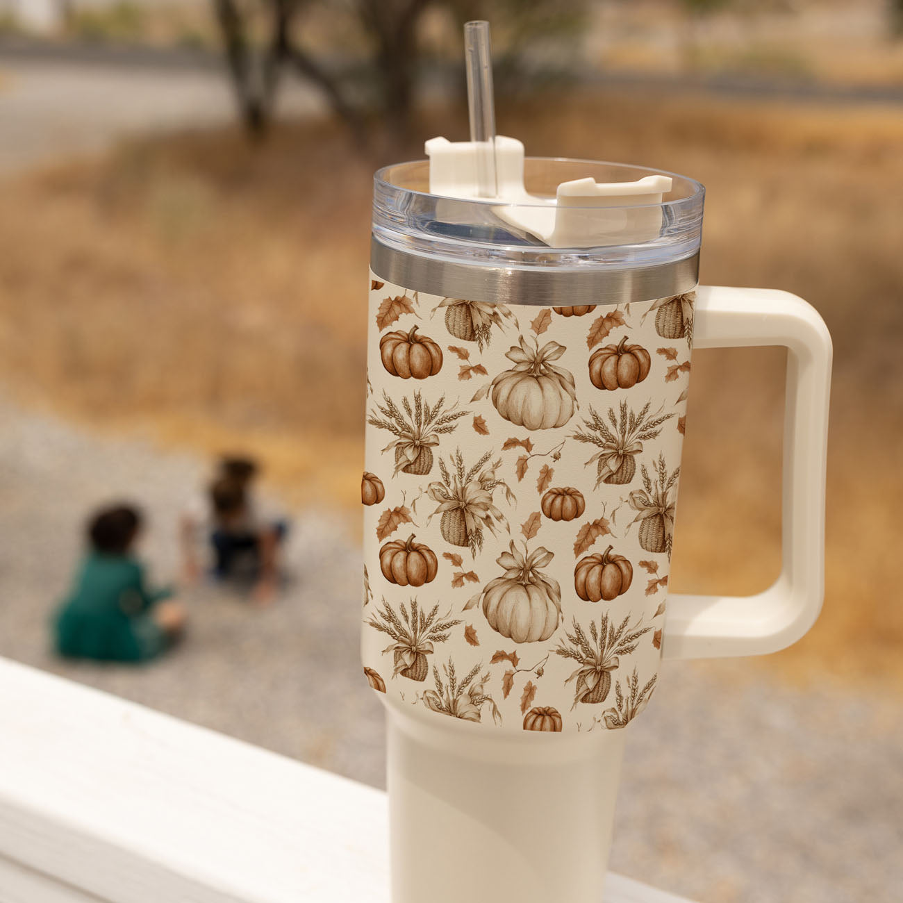 Rustic Pumpkins 40oz Tumbler | Fall Insulated Cup with Handle by Gia Roma