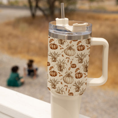 Rustic Pumpkins 40oz Tumbler | Fall Insulated Cup with Handle by Gia Roma