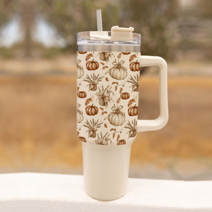 Rustic Pumpkins 40oz Tumbler | Fall Insulated Cup with Handle by Gia Roma