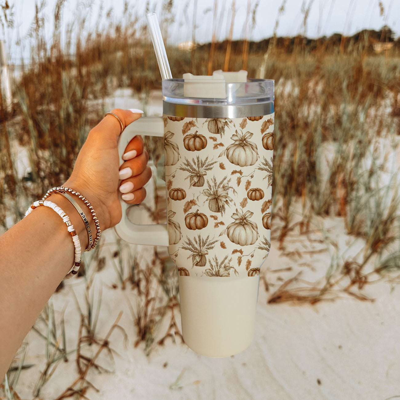 Rustic Pumpkins 40oz Tumbler | Fall Insulated Cup with Handle by Gia Roma