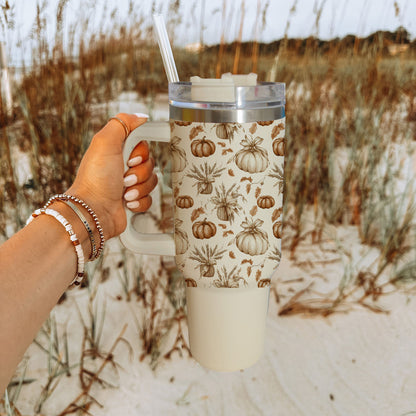 Rustic Pumpkins 40oz Tumbler | Fall Insulated Cup with Handle by Gia Roma