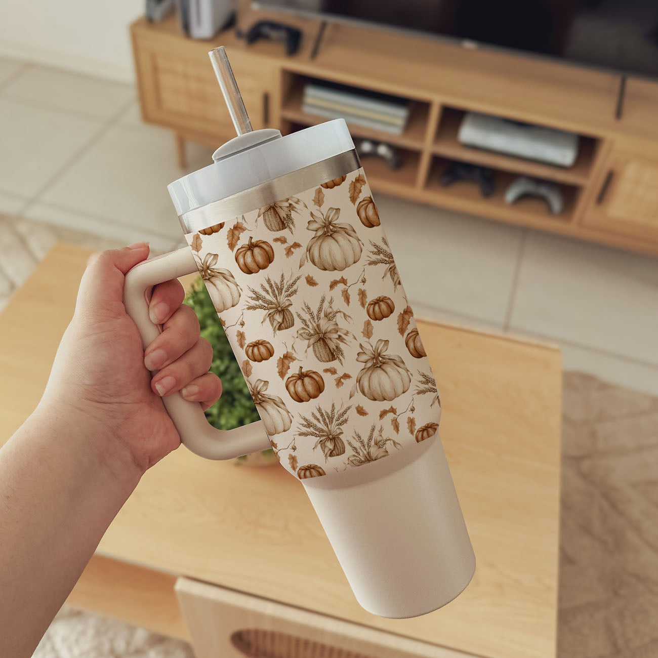 Rustic Pumpkins 40oz Tumbler | Fall Insulated Cup with Handle by Gia Roma