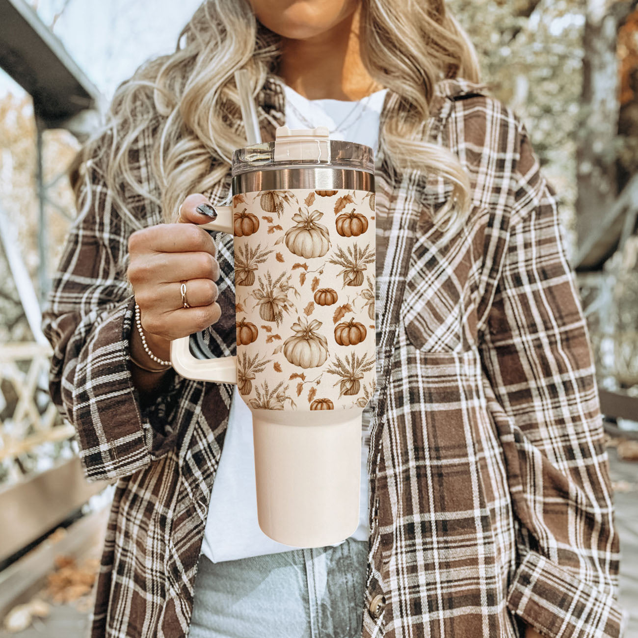 Rustic Pumpkins 40oz Tumbler | Fall Insulated Cup with Handle by Gia Roma