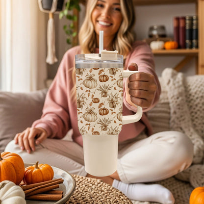 Rustic Pumpkins 40oz Tumbler | Fall Insulated Cup with Handle by Gia Roma