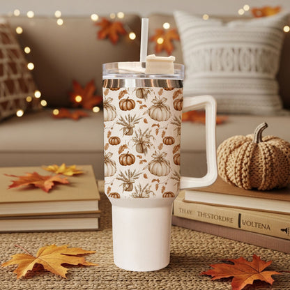 Rustic Pumpkins 40oz Tumbler | Fall Insulated Cup with Handle by Gia Roma