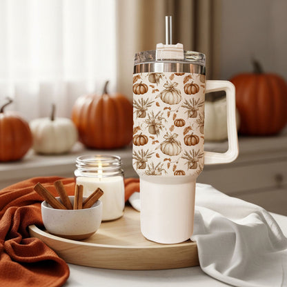Rustic Pumpkins 40oz Tumbler | Fall Insulated Cup with Handle by Gia Roma