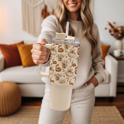 Rustic Pumpkins 40oz Tumbler | Fall Insulated Cup with Handle by Gia Roma