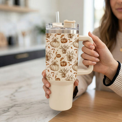 Rustic Pumpkins 40oz Tumbler | Fall Insulated Cup with Handle by Gia Roma