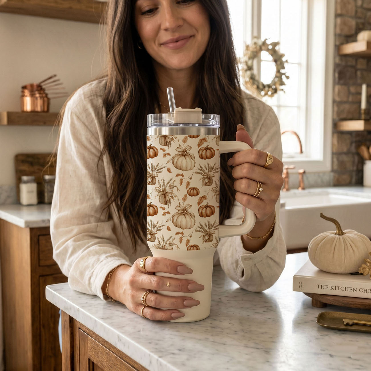 Rustic Pumpkins 40oz Tumbler | Fall Insulated Cup with Handle by Gia Roma