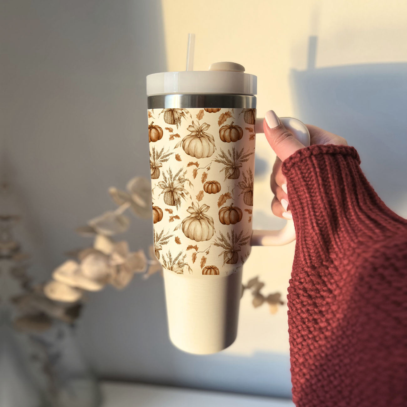Rustic Pumpkins 40oz Tumbler | Fall Insulated Cup with Handle by Gia Roma