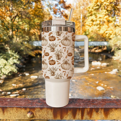 Rustic Pumpkins 40oz Tumbler | Fall Insulated Cup with Handle by Gia Roma