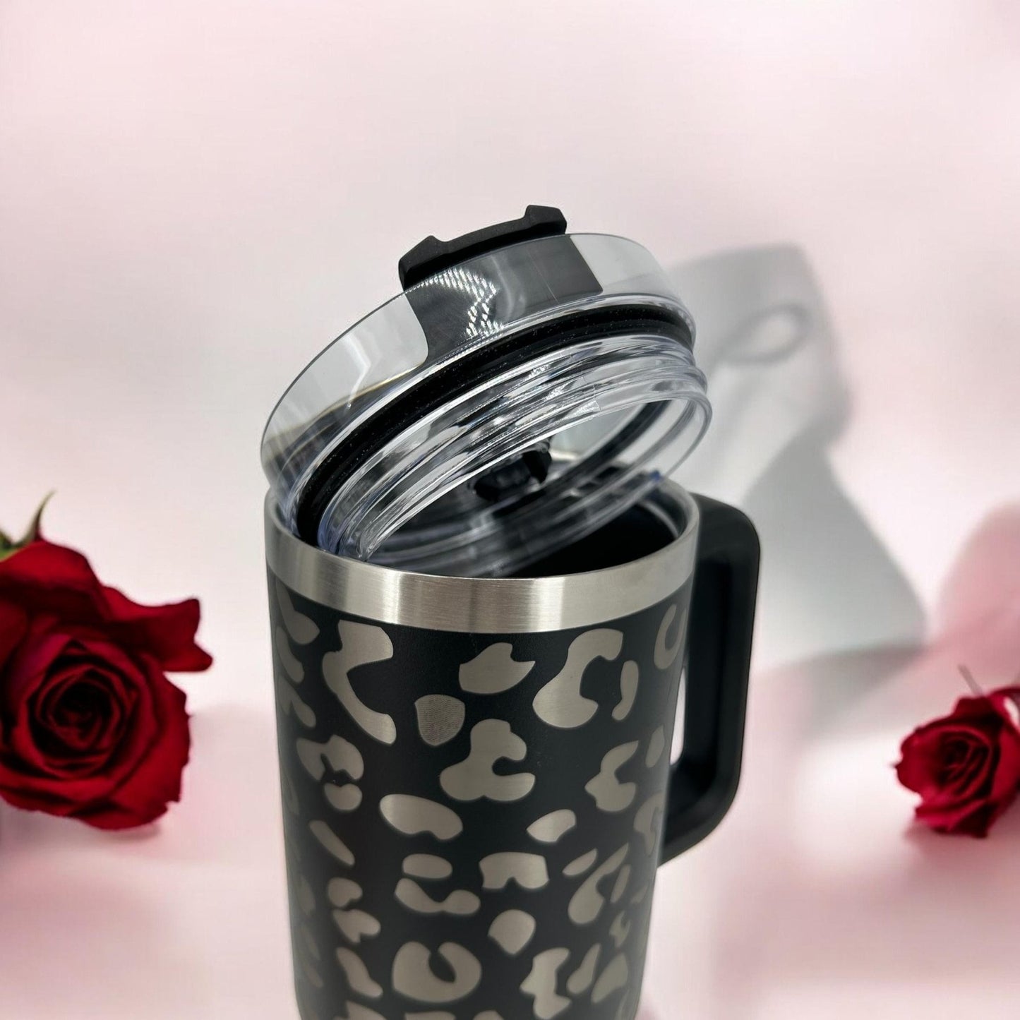 Leopard Print 40 oz Tumbler with Handle & Straw – Engraved Insulated Cup