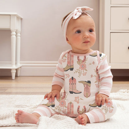 Baby Girl Cowgirl Boots Romper | 100% Cotton Rib Snap Bodysuit