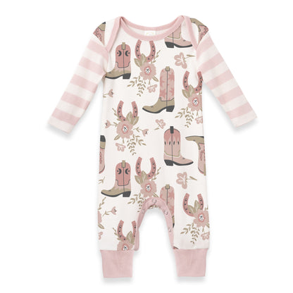 Baby Girl Cowgirl Boots Romper | 100% Cotton Rib Snap Bodysuit